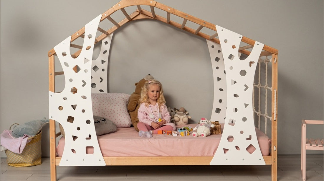 girl on big bed for toddler