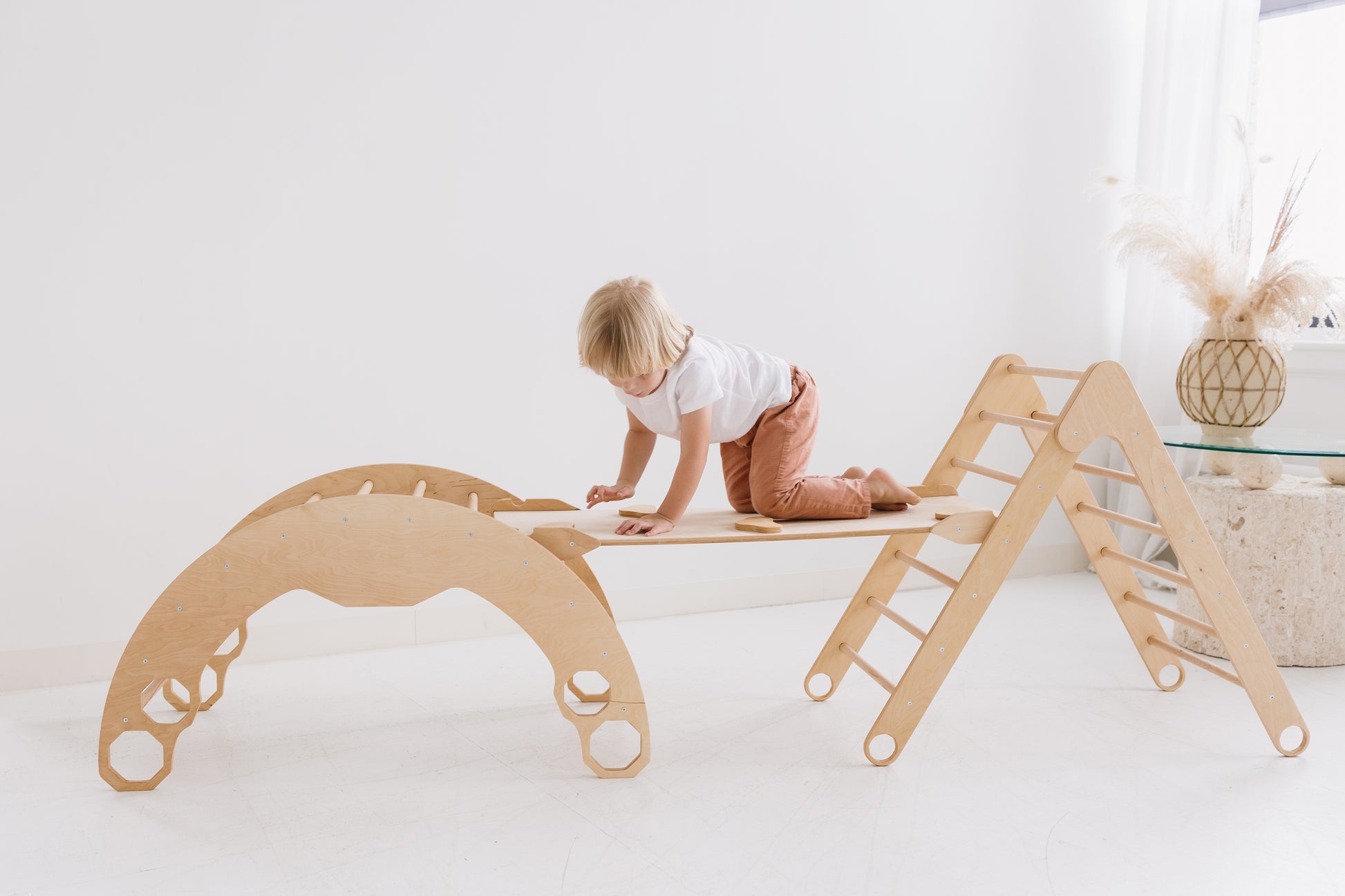 Pikler Triangle Set: Arch, Triangle Ramp with slide – Woodandroom