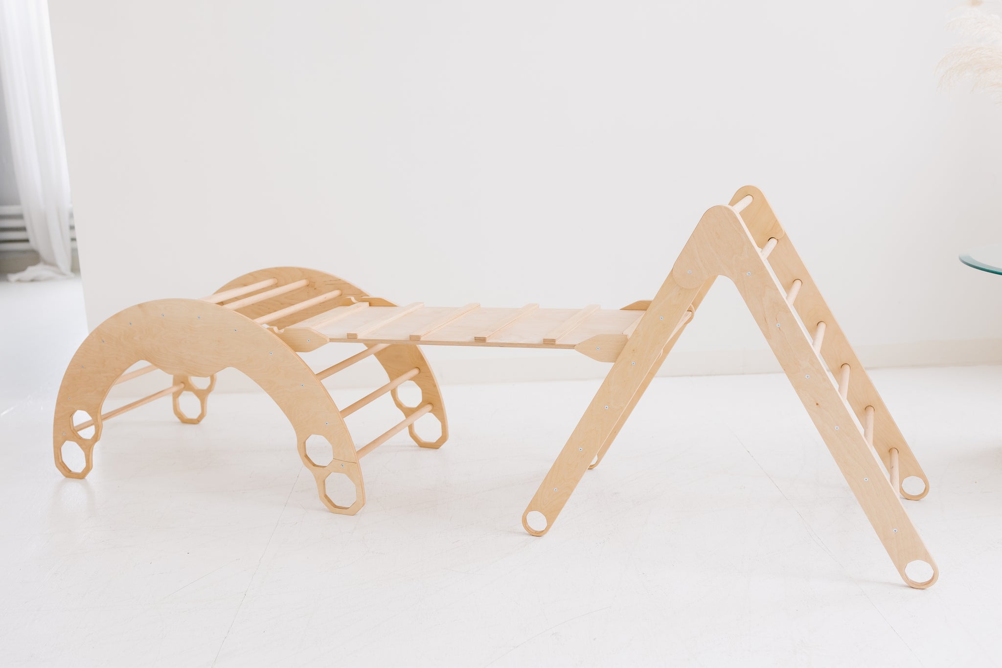 Pikler Triangle Set: Arch, Triangle & Ramp with slide – Woodandroom