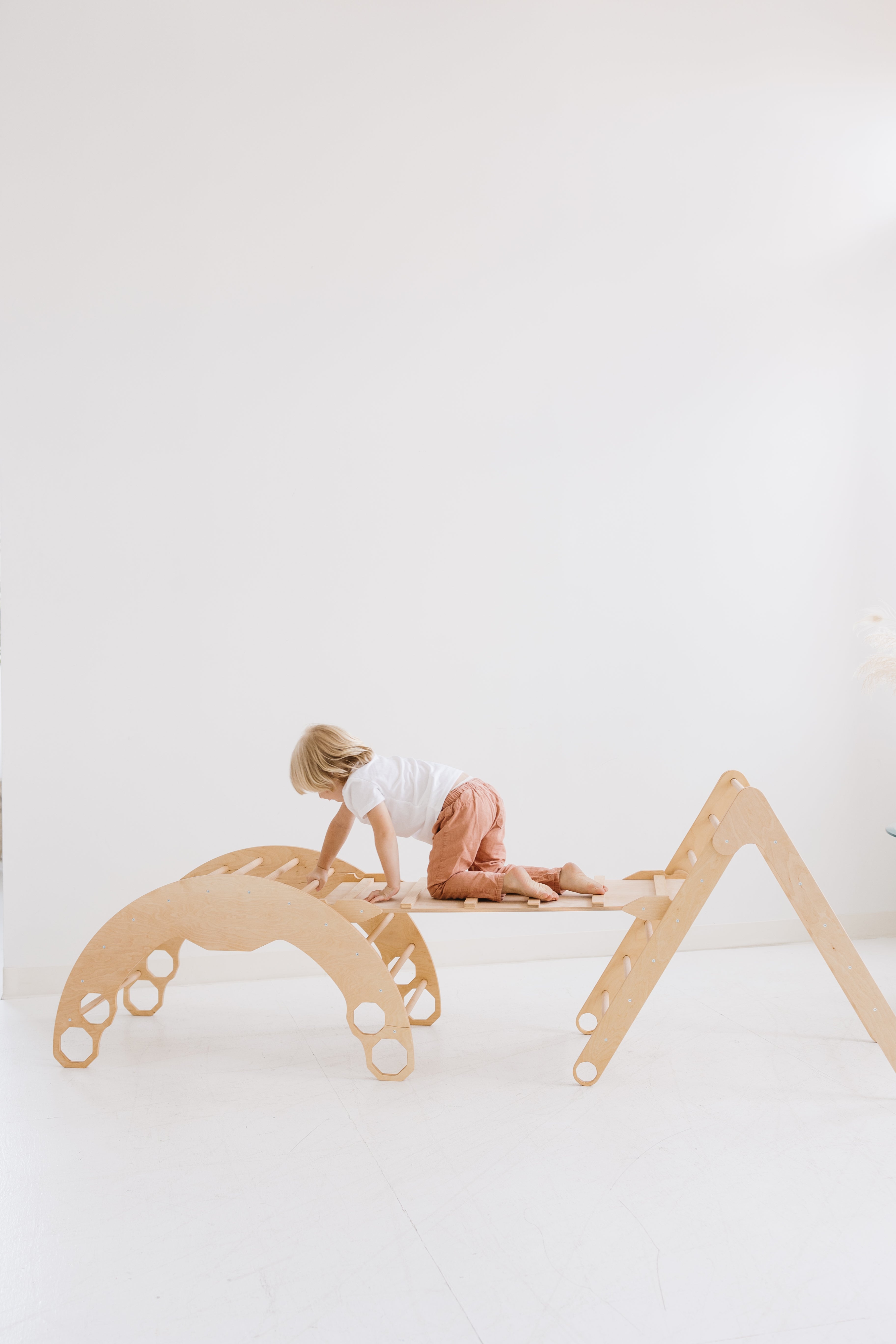 Tryangle Ramp Pikler Triangle Set: Arch, Triangle & Ramp with slide – Woodandroom