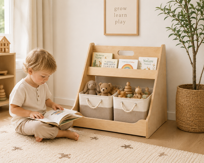 Montessori Toy & Book Storage Shelf with Fabric Baskets for Kids Rooms