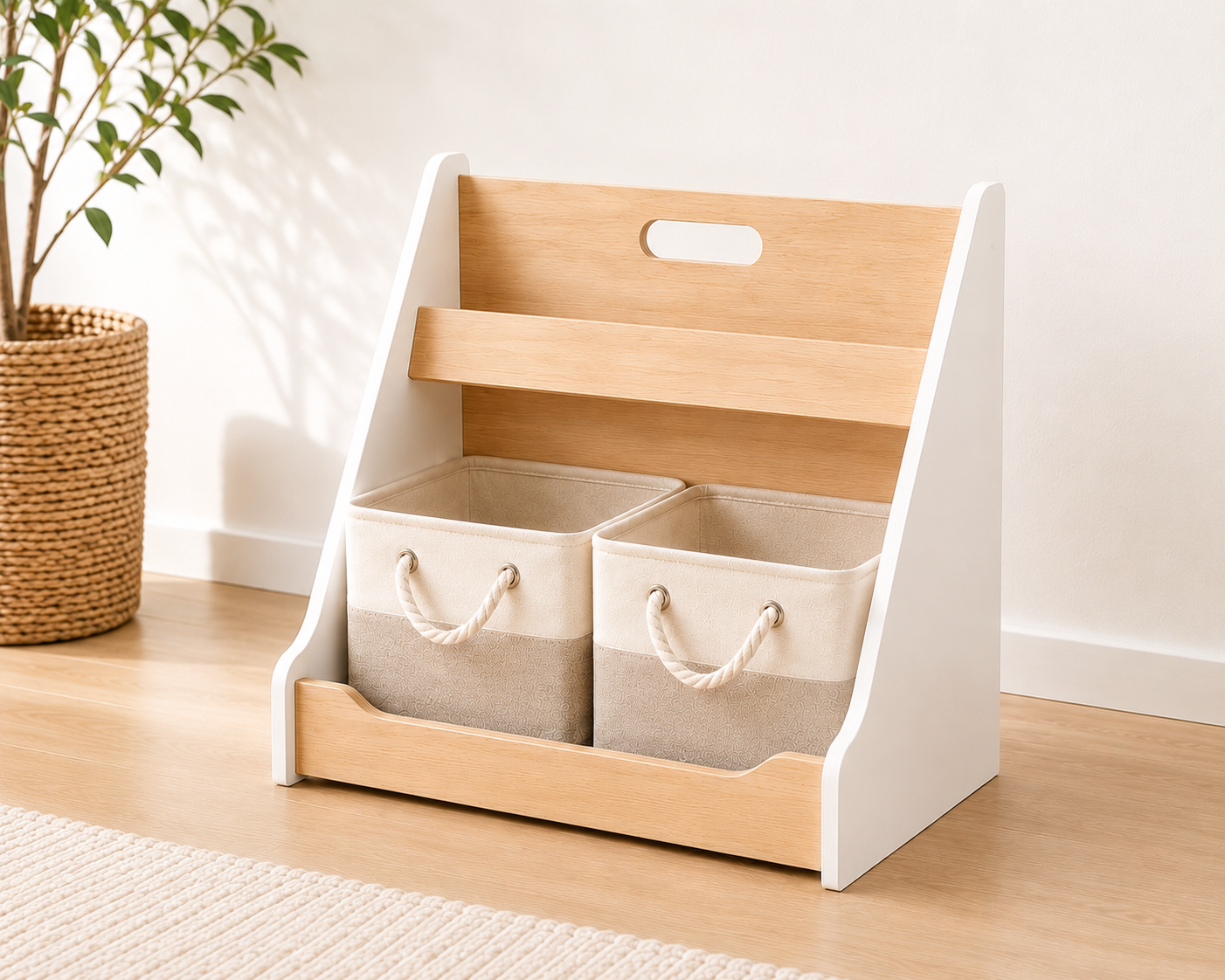 Montessori Toy & Book Storage Shelf with Fabric Baskets for Kids Rooms