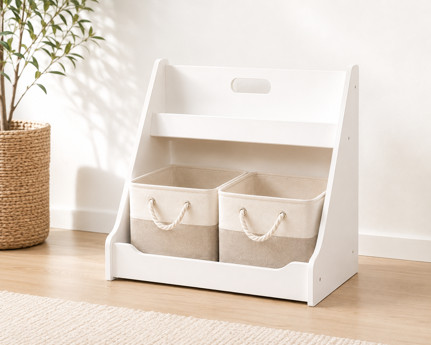 Montessori Toy & Book Storage Shelf with Fabric Baskets for Kids Rooms