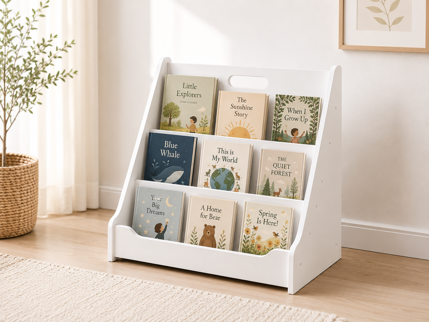 Front Facing Kids Bookshelf for Montessori Nursery and Preschool Reading Spaces