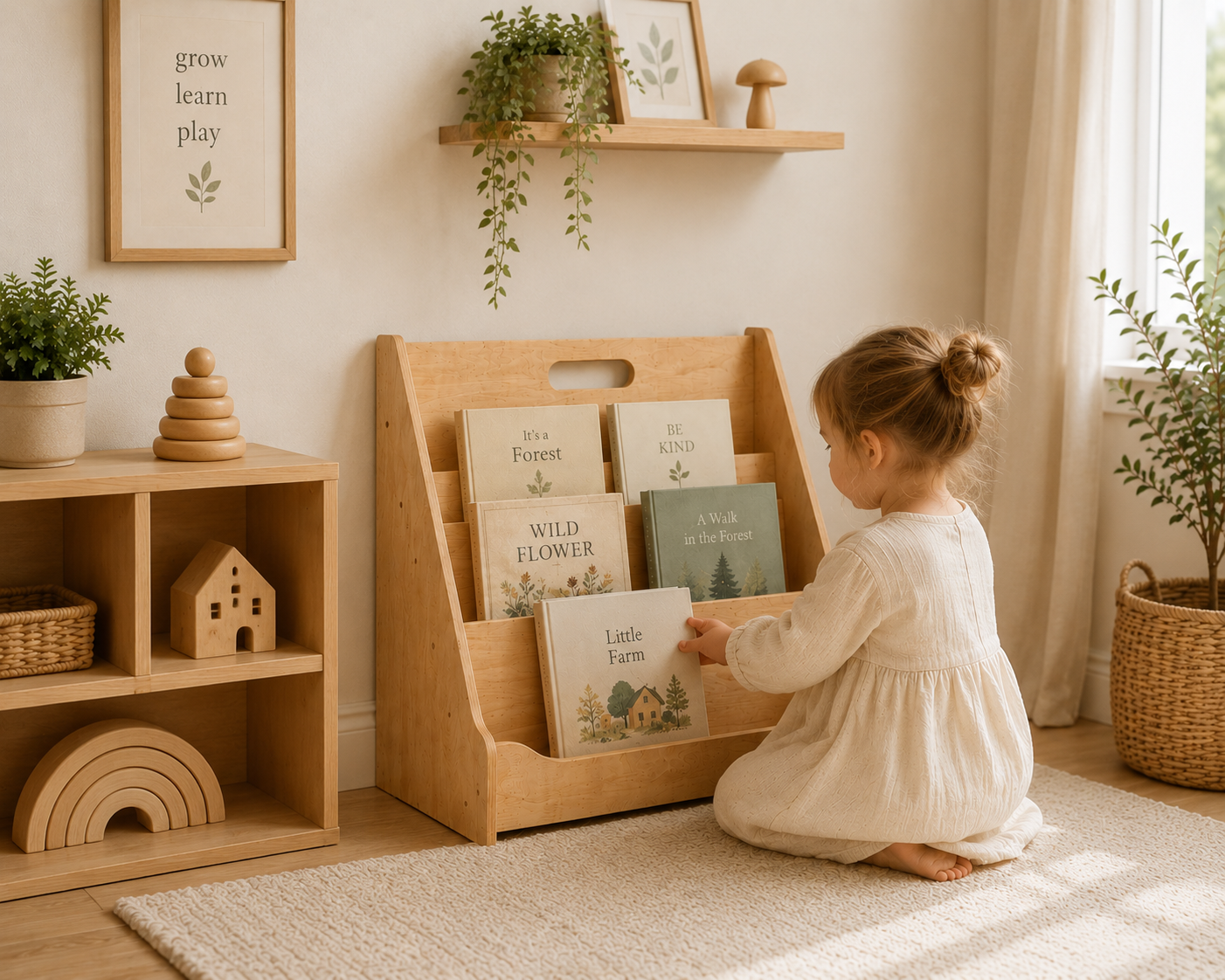 Front Facing Kids Bookshelf for Montessori Nursery and Preschool Reading Spaces