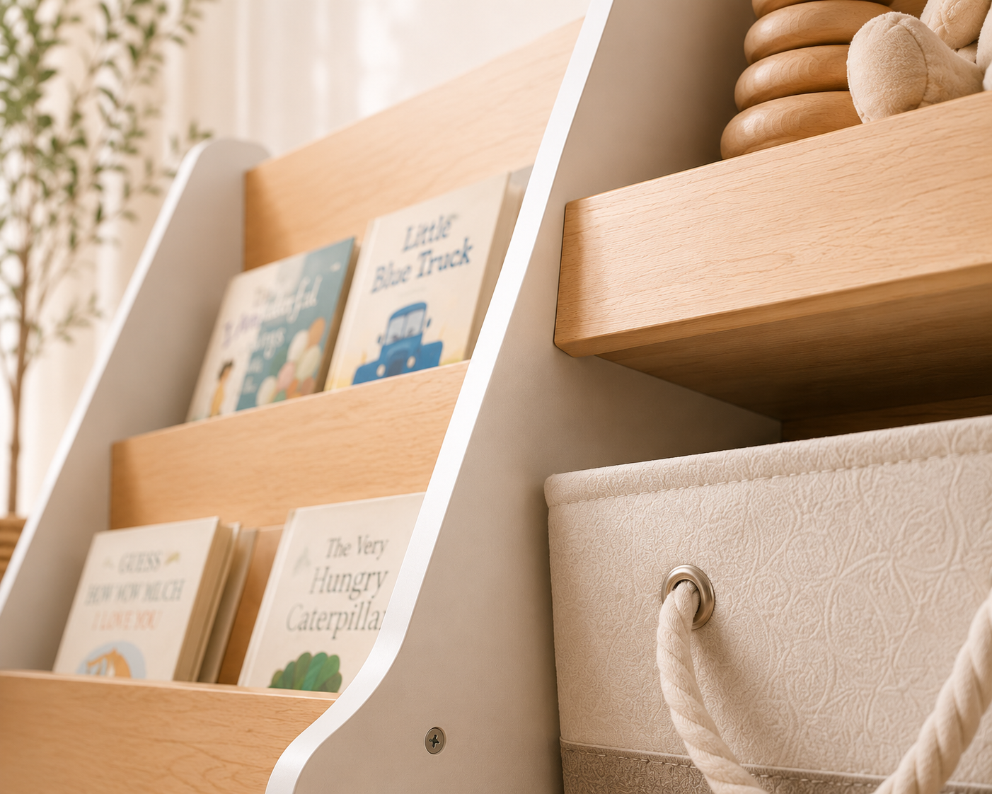 Montessori Toy & Book Storage Shelf with Fabric Baskets for Kids Rooms