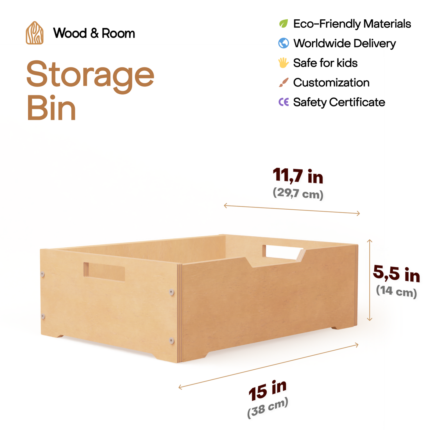 Handcrafted Wooden Box with Handles, Organiser bin for Montessori Shelves