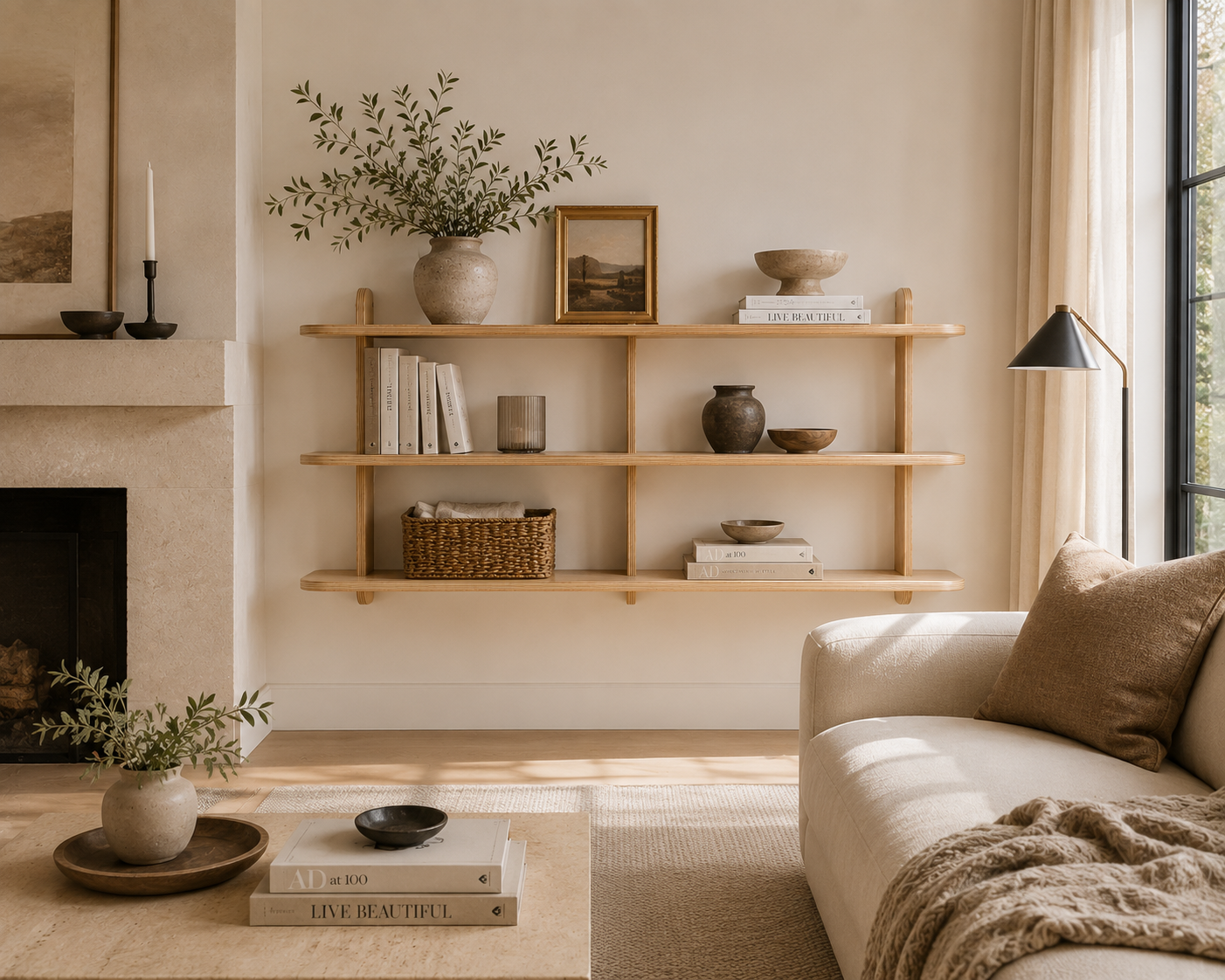 Premium birch plywood wall shelf showing thick layered wood construction