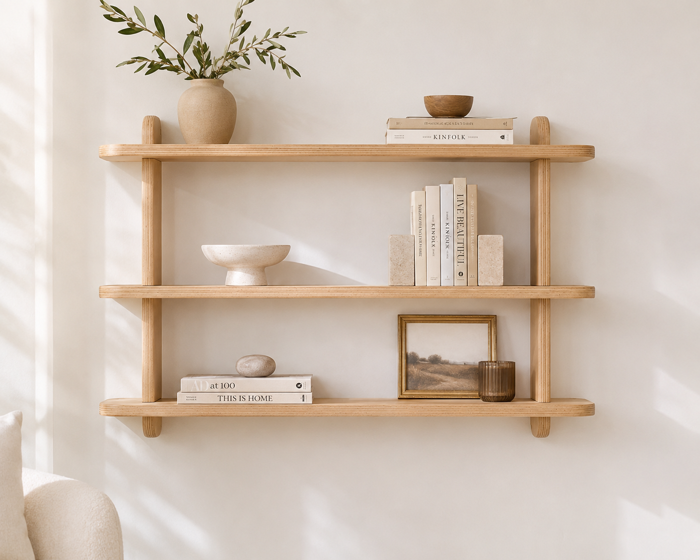 Scandinavian wall shelf for entryway storage and minimalist home organization