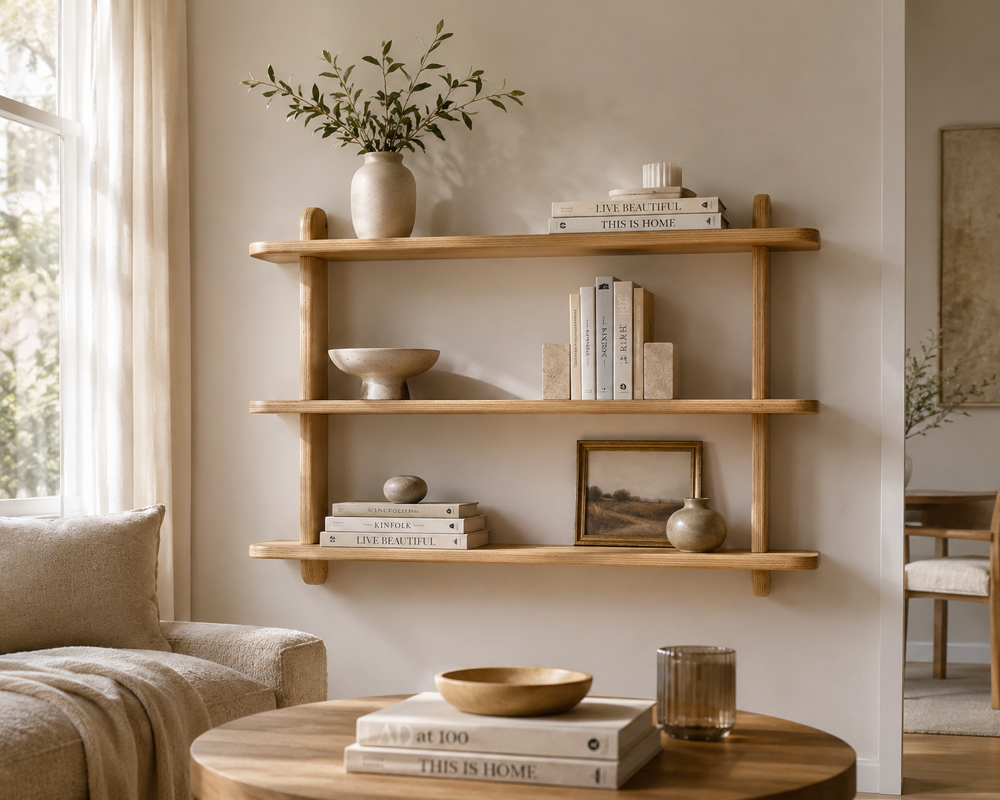 Small 3-tier wooden wall shelf for bedroom, entryway or living room decor