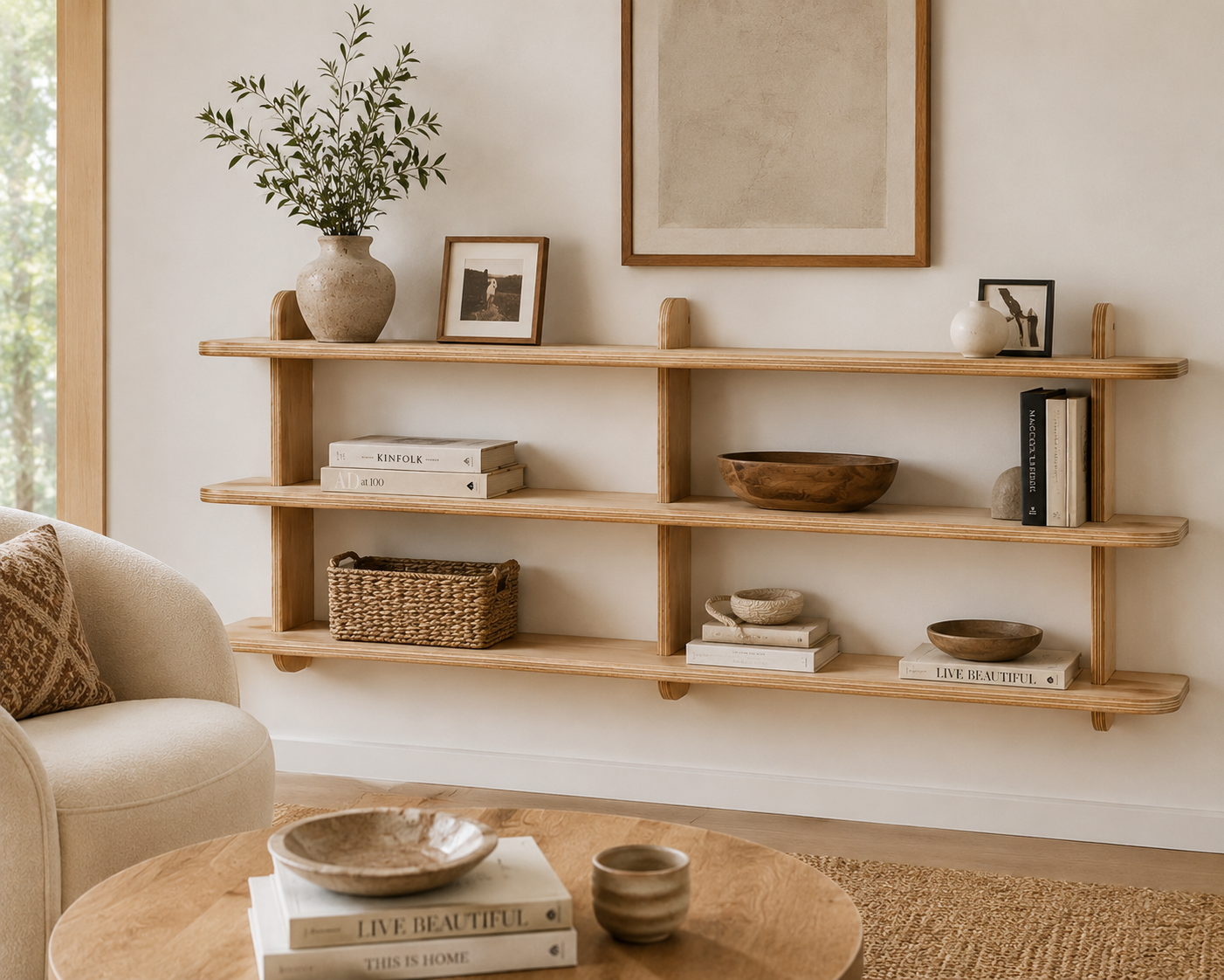 Wooden Wall Shelf – Scandinavian 3-Tier Birch Plywood Shelf