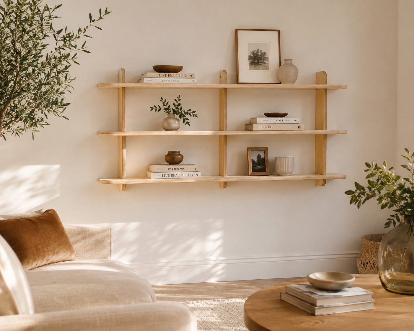 Wooden Wall Shelf – Scandinavian 3-Tier Birch Plywood Shelf