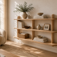 Wooden wall shelf made from birch plywood styled in a modern Scandinavian living room