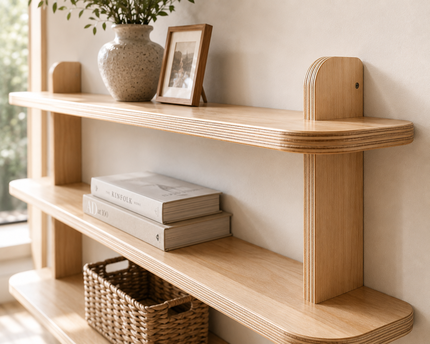Wooden Wall Shelf – Scandinavian 3-Tier Birch Plywood Shelf
