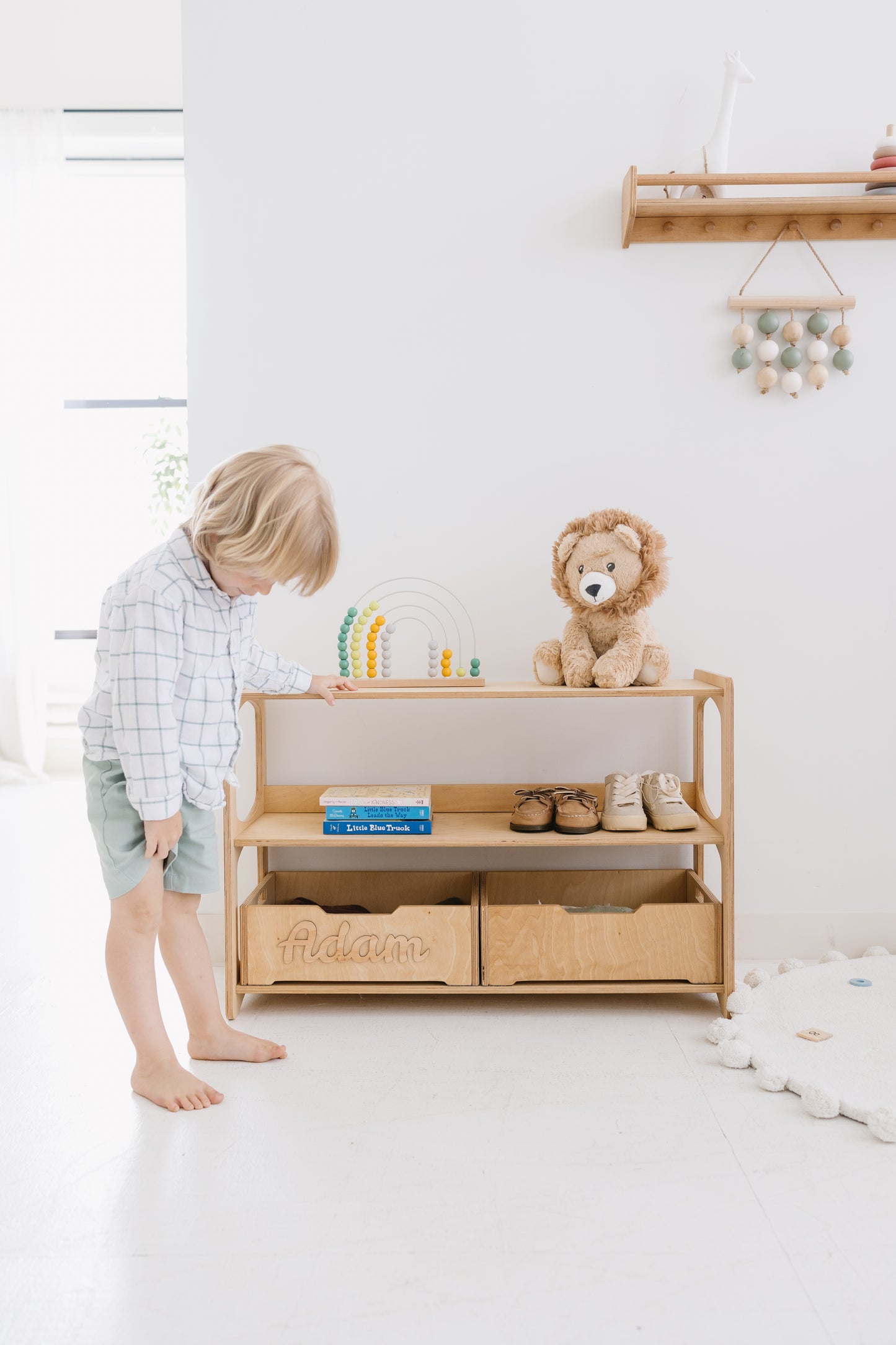 Handcrafted Wooden Box with Handles, Organiser bin for Montessori Shelves
