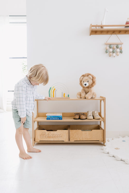 Handcrafted Wooden Box with Handles, Organiser bin for Montessori Shelves