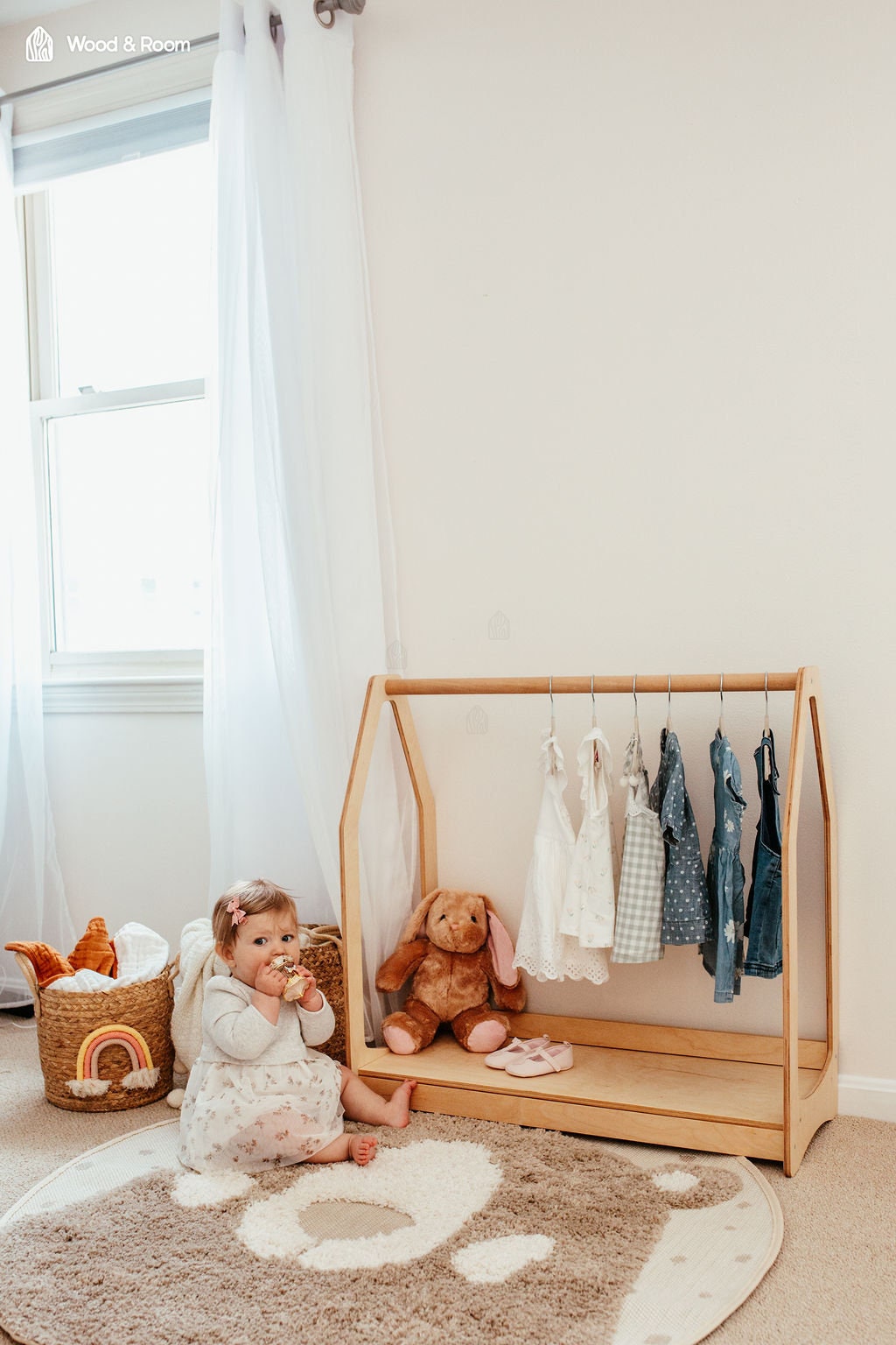 Montessori Clothing Rack With Shelf Personalized Kids -   Kids clothing  rack, Wooden clothes rack, Kids playroom furniture