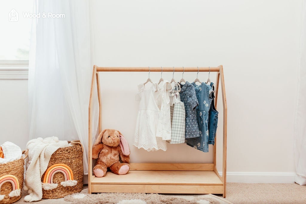 Montessori Clothing Rack with Shelf – Woodandroom