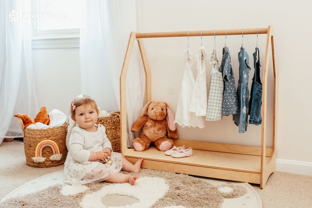 Montessori Clothing Rack With Shelf Personalized Kids -  in