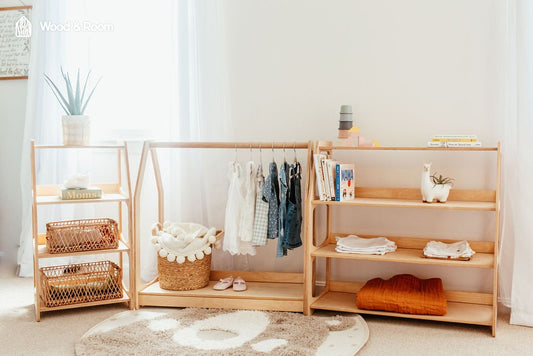 Hanging Storage Kids Rack Montessori Kids Clothes Rack | Hanging Rack for toddlers – Woodandroom